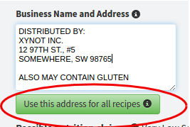 Same business address on all food labels