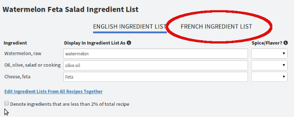 French Ingredient List for Canadian Nutrition Label
