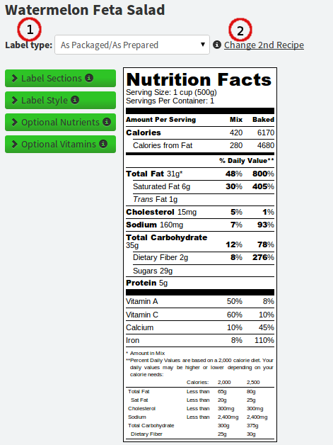 Dual Declaration Nutrition Label