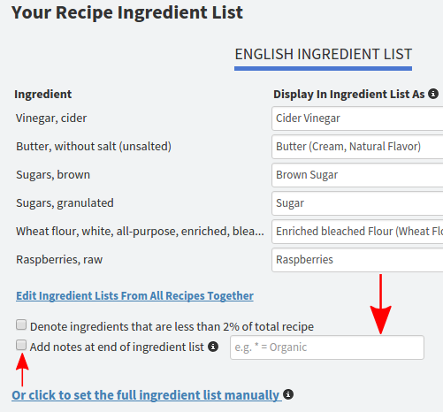 Food Ingredient List Notes