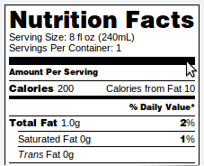 Nutrition labels for beverages