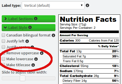 Nutrition Label Capitalization