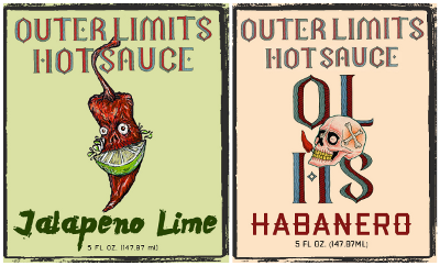 Sample label art for Outer Limits Hot Sauce