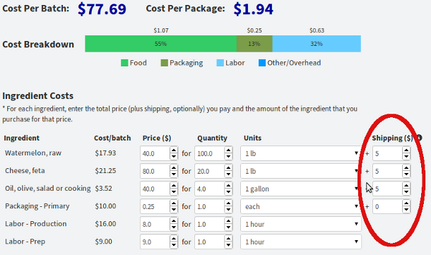 Recipe Cost Calculator with Shipping