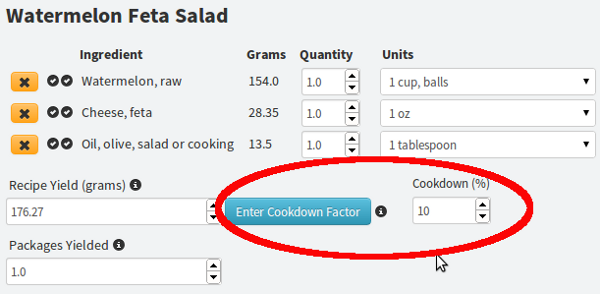Recipe Yield Cookdown Factor