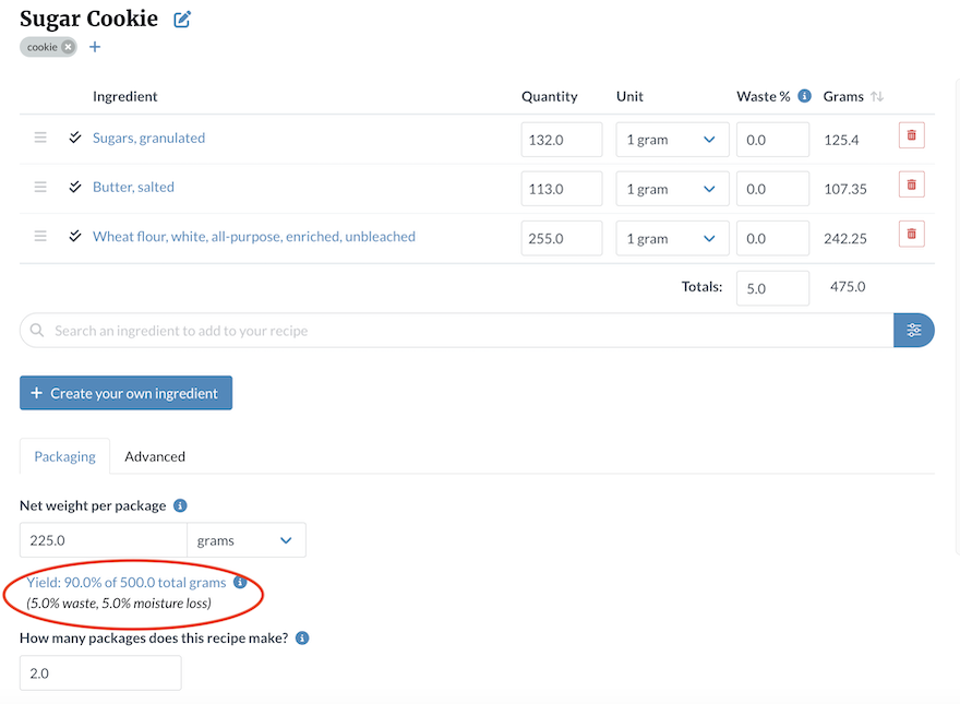 Cookie Yield accounting for waste and moisture loss