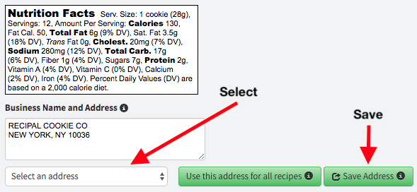 save nutrition label address