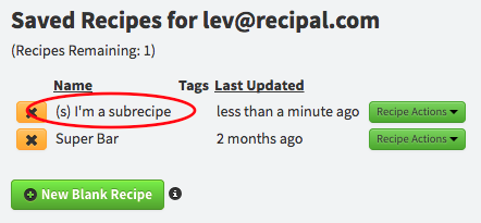 Marking subrecipes in ReciPal