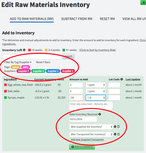 Specify suppliers when adding inventory